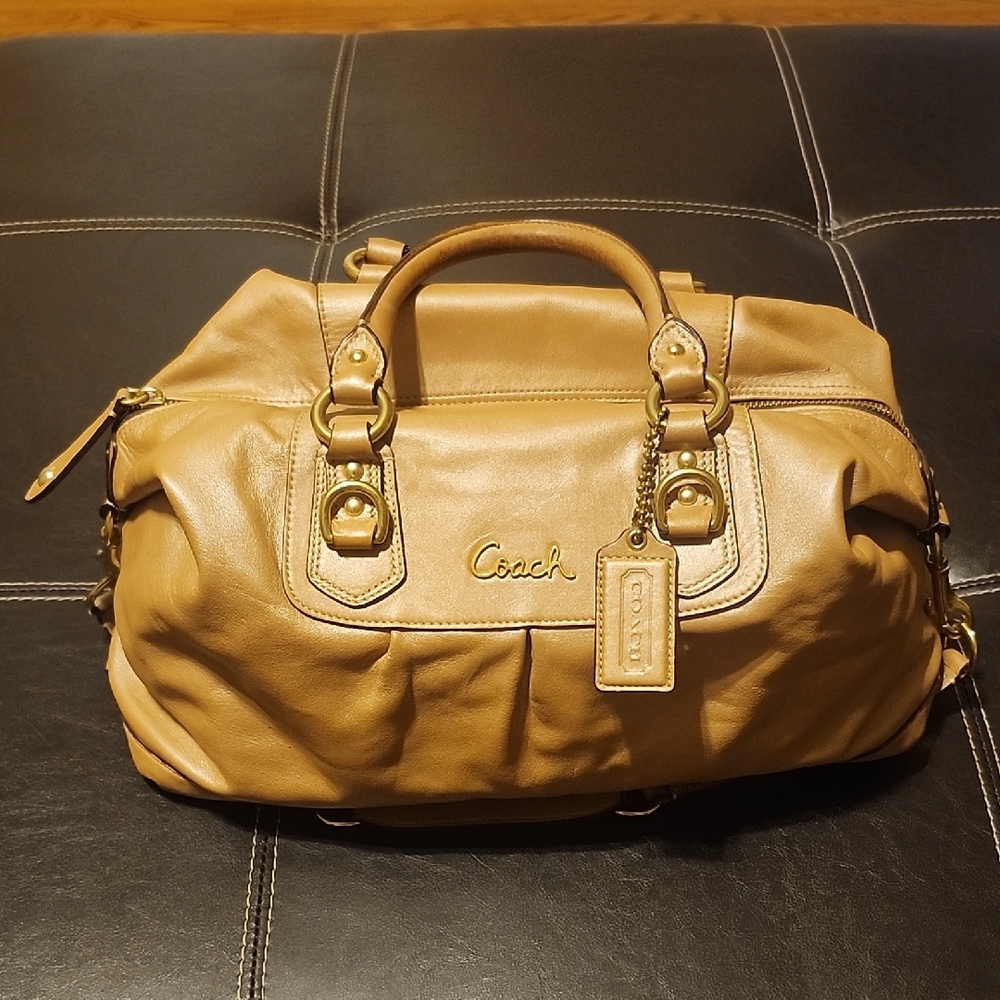 Coach Tan Satchel Bag with Structured Top Handle